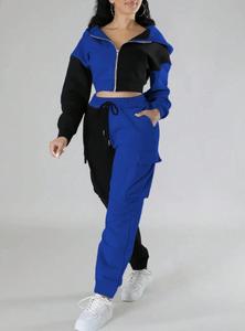 Ensemble de vêtements de travail deux pièces coupe-vent et respirant pour femmes, veste courte à capuche tendance avec coutures multicolores - Product Image 2