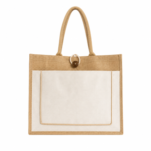 Bolsa de Mano de Yute Premium con Bolsillo Frontal, Asas Naturales, Reutilizable, Ecológica, para Compras, Regalos, Uso Diario - Product Image 1