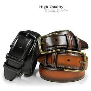 Cinturón Casual de Cuero Genuino para Hombre, Hebilla Rectangular de Cobre de Color Sólido, Diseño de una Sola Pieza Moldeada, Duradero - Product Image 1