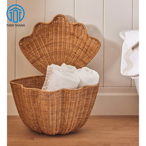 Panier tressé en osier fait main avec couvercle articulé, organisateur de rangement en rotin, panier décoratif pour la maison, vente en gros - Product Image 1