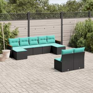 Set di divani da giardino in polyrattan nero da 9 pezzi con cuscini - Product Image 1