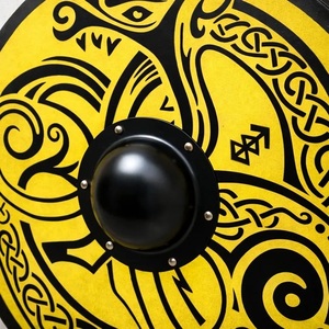 Decoración de Pared con Escudo Vikingo, Amarillo y Negro, Circular, Arte en Madera, Decoración de Pared Art Deco, Decoración del Hogar, Sala de Estar, Tema Animal Tradicional - Product Image 3