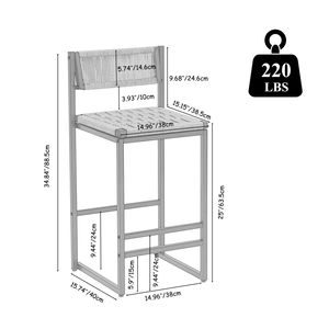 Style B Noir et Blanc Crème – Lot de 2 Tabourets de Bar Tressés avec Dossier, Chaises de Salle à Manger en Corde de Papier pour Îlot de Cuisine - Product Image 6
