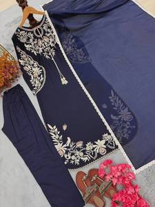 Nuevo Conjunto de Kaftán y Pantalón Largo de Satén y Rayón para Fiesta, Diseño de Diseñador, Corte Regular, Elástico, Reversible, para Todas las Temporadas, con Dupatta - Product Image 5