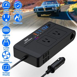 Inverter per Auto 200W 12V, Convertitore di Potenza DC12V AC110V, 2 Prese AC110V, 1 Porta Type-C, 3 Porte USB con Ricarica Rapida e Protezione dal Surriscaldamento - Product Image 1
