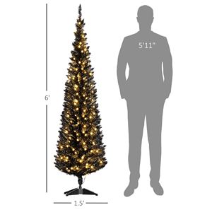 6ft Pre-Lit Pencil Christmas Tree Slim Artificial Xmas Tree Warm White LED <b>Lights</b> Realistic <b>Branches</b> Black Decorated for - Product Image 3