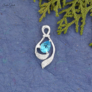 Pendentif torsadé en argent sterling 925 fait main, motif vague ouverte, avec topaze bleue suisse taille poire 8x6mm et zircon cubique, provenant d'un vendeur vérifié - Product Image 3