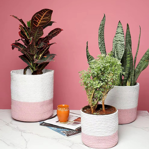 Set of 3 Dual-Use Cotton Basket for Home Decor & <b>Storage</b> - Product Image 1