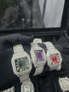 Nuevo y elegante reloj analógico de acero inoxidable con moissanita estilo hip hop, reloj combinado mecánico automático con cristal de zafiro. - Product Image 2