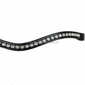 Bandeau de tête pour bride de cheval en cuir anglais noir, décoratif, avec cristaux transparents exclusifs en une seule rangée, pierres scintillantes et brillantes - Product Image 6