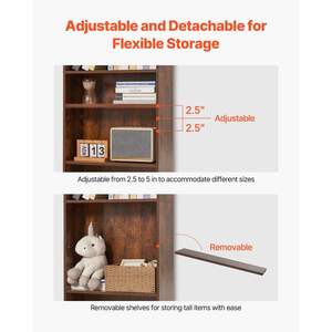 Legno marrone 53 libreria aperta 5 livelli stretta Freestanding regolabile in altezza mensola ripiano portaoggetti - Product Image 5