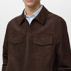 Veste en cuir suédé marron pour homme, coupe slim, zippée, style bomber, veste décontractée vintage, vêtement d'extérieur tendance 2024 - Product Image 6