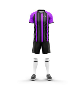 Maillot de football personnalisé noir et violet à séchage rapide, uniforme d'équipe rayé, conception par sublimation, service OEM - Product Image 1