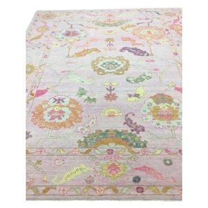 Handmade Antique-Style Wool Carpet Soft Pastel Oushak <b>Rustic</b> Anatolian Accent Mat Deep Teal Medallion Low-Pile <b>Rug</b> - Product Image 5