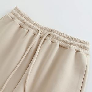 Custom Manufacture <b>Beige</b> Plain Dyed Wide Leg Vintage <b>Cargo</b> <b>Trousers</b> Elastic Waist 100 Cotton <b>Cargo</b> Sweat Pants <b>Women</b> - Product Image 3