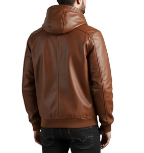 Veste coupe-vent à capuche en cuir véritable noir de qualité supérieure pour homme, faite à la main en cuir d'agneau véritable, veste anorak en cuir véritable - Product Image 6