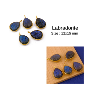 Colgante de piedra labradorita con forma de lágrima chapada en oro, piedra preciosa Natural con conector de bisel para fabricación de joyas DIY - Product Image 4