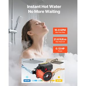 Sistema di Pompa di Ricircolo Acqua Calda 10 GPM, Circolazione Istantanea, Controllo a 3 Velocità, 0.13 HP, 110/120V, NPT 3/4 Pollici - Product Image 2