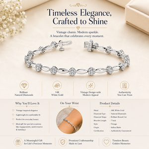 Pulsera de Diamantes Vintage en Oro Blanco de 14K |   Brazalete de Diamantes Brillantes Hecho en India de 7 Pulgadas |   Elegante Joyería para Mujer, Regalo de Compromiso - Product Image 5