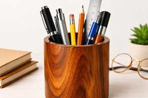 Porte-stylos en bois, organisateur de bureau, gobelet de rangement rond pour la cuisine, moderne et multifonctionnel - Product Image 3