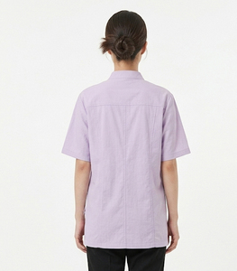 Bata de peluquería de manga corta para mujer, uniforme de esteticista y barbero, chaqueta de peluquería de cuello alto de color liso para mujer - Product Image 2