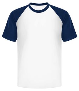 T-shirt blanc à manches raglan pour homme, col roulé, coupe oversize, bordure contrastante bleu marine, style formel, 100 % coton tricoté - Product Image 1