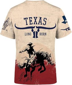 Camiseta de Hombre Texas Longhorn Cowboy Riding Horse, Manga Corta, Cuello Redondo, Algodón Jersey, Diseño Estampado Informal, Corte Regular - Product Image 4