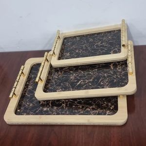 Bandeja para Servir Hielo de Madera Negra Premium, Moderna, Antiadherente, Ecológica, con Estampado Floral, Linea Exports Inc LE-F11125 - Product Image 3