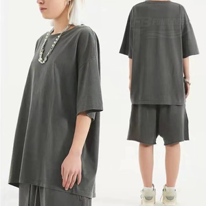 Camiseta Premium Streetwear sin Etiqueta, Corte Regular, Tejido Grueso de 250 g/m², Color Negro Grisáceo, para Hombre, Lisa, Informal, de Algodón, Frente Liso, Estilo Vintage - Product Image 2