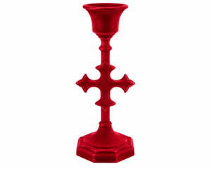 Support de bougie décoratif en métal de luxe en velours rouge Fleur de Lys avec motif croix ornementale - Product Image 2