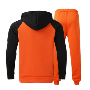 Ensemble de survêtement à capuche pour homme, orange et noir, à blocs de couleur, manches longues, sweat-shirt décontracté et pantalon, en polyester respirant, pour l'automne - Product Image 2