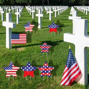 Set di 8 Insegne da Giardino per il 4 Luglio, 16 Picchetti con Bandiera USA a Forma di Stella, Decorazioni per Prato per il Giorno della Memoria, Forniture per Feste Patriottiche per il Giorno dell'Indipendenza - Product Image 1