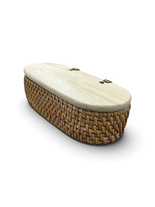 Cesta de Almacenamiento de Mimbre Tejida a Mano con Tapa y Asas, Organizador Ovalado de Mimbre para Cocina, Almacenamiento Natural para el Hogar, 22x10x6cm - Product Image 1