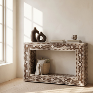 Mesa Consola de Madera con Incrustaciones de Madreperla, Mueble de Entrada con Incrustaciones de Madreperla Hechas a Mano - Product Image 1