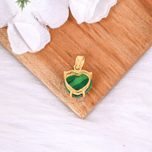 Synthetic Green Malachite Look <b>Heart</b> Pendant Gold Plated Brass Jewelry - Product Image 5