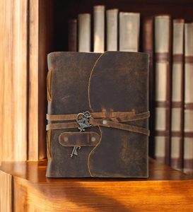 Handmade Vintage Leather Journal - <b>Blank</b> <b>Book</b> of Shadows with brass Key closure - Product Image 2