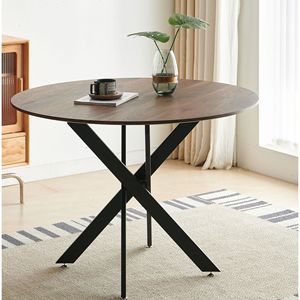 42.1\" Mid-Century Modern <b>Dining</b> <b>Table</b> with Black and Wood Finish MDF <b>Top</b> and Pedestal Base for 4-6 People End <b>Table</b> - Product Image 4