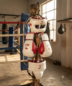 Factory Manufacture Top Selling New Arrival White <b>Red</b> Leather Lace-up Gloves Professional Training Fly Boxing Sparring Set - Product Image 1