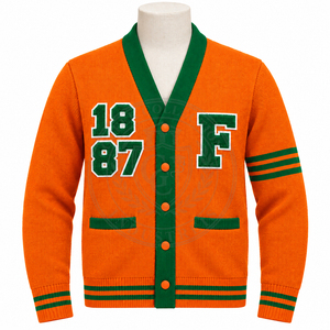 Florida A&M University FAMU Winter <b>Cardigan</b> Green Men's Sweater V-Neck Chenille embroidery 1887 Anti-Wrinkle Button Long Sleeve - Product Image 3