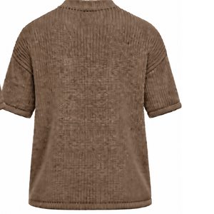 T-shirt en tricot marron chocolat pour homme, manches courtes, col rond, texture texturée, haut décontracté, imprimé personnalisé, streetwear, mode estivale - Product Image 2