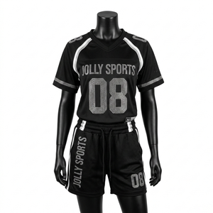 Conjunto de Jersey y Pantalones Cortos de Fútbol de Malla de Poliéster Premium de 220 GSM, Panel Negro y Blanco, Logotipo con Pedrería, Conjuntos para Mujer - Product Image 5