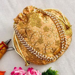 WITH EMBROIDERED BEADED DRAWSTRING Potli Bag Evening Party Handbag Bridal <b>Wedding</b> Purse Jewelry Cosmetics Packaging - Product Image 6