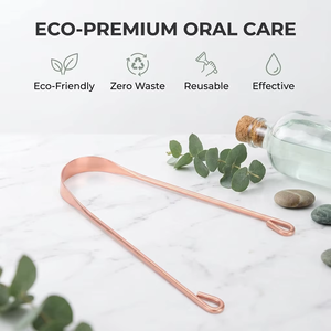 ที่ขูดลิ้นแบบสองด้านกันลื่น Dhanthal Eco-Friendly Zero Waste ผลิตจากสแตนเลสสตีล 304 สีโรสโกลด์ทองแดง สำหรับผู้ใหญ่และเด็ก - Product Image 2