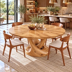 Table à manger en bois massif naturel artisanal avec bois de saman / teck naturel pour 4-6 personnes Haute qualité - Product Image 3