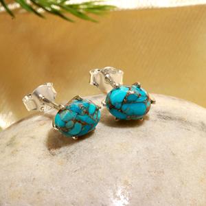<b>Blue</b> Copper Turquoise Stone Silver Plated 925 Sterling Silver Semi Precious <b>Stud</b> <b>Earrings</b> Cute Fine Jewelry for Women Girls - Product Image 3