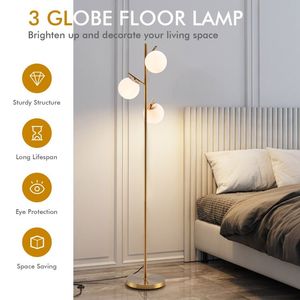 Lampe sur pied à 3 globes avec interrupteur au pied et douilles pour ampoules pour la décoration intérieure - Product Image 6