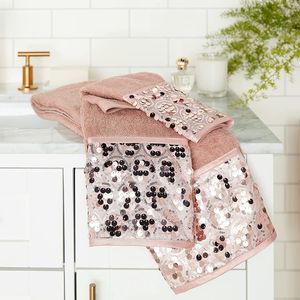Ensemble de serviettes de bain de luxe moderne 3 pièces Bling Blush : serviette de toilette et serviette de lavage contemporaines Bling Blush pour salle de bain - Product Image 4