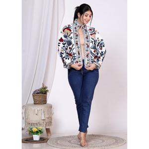Handmade <b>White</b> Cotton Suzani Embroidered <b>Jacket</b> for Women Bohemian Floral Ethnic Festival Coat - Product Image 2
