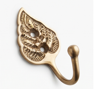 Antique Brass Leaf <b>Hook</b> <b>With</b> Plant Pattern Rust Resistant Metal Wall Mount For Clothing Storage Stylish Home Accent - Product Image 2