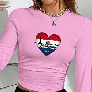 Camisa de manga larga con diseño de corazón y bandera de Paraguay para mujer - Product Image 4